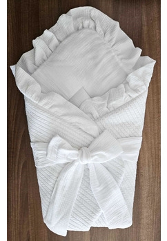 Port bebe multifunctional, Premium, tricotat, verso muselina, alb, 80 x 75 cm