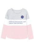 Bluza fete, bumbac, cu imprimeu, Nasa National Aeronaitics, gri cu roz