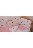 Lenjerie 2 fete, 6 piese, coronite Princess roz, cu baldachin, 140 x 70 cm