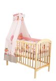 Lenjerie cu baldachin, 6 piese, bufnite mari, roz 120x60cm
