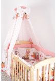 Lenjerie cu baldachin, 6 piese, bufnite mari, roz 120x60cm
