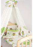 Lenjerie cu baldachin, 6 piese, bufnite mari, verzi, 120x60 cm