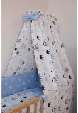 Lenjerie cu baldachin, 6 piese, coronite Prince albastru, 120 x 60 cm