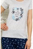 Pijama femei, pantalon scurt, Let the Sea set you Free, gri