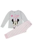 Pijama ML, bumbac, cu imprimeu, gri cu dungi roz