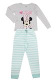 Pijama ML, bumbac, cu imprimeu, gri cu dungi turcoaz