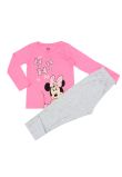 Pijama ML, bumbac, cu imprimeu, Minnie Mouse, roz cu pantalon gri