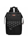 Rucsac pentru mamici, cu mufa USB, negru cu buline mari