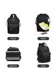 Rucsac pentru mamici, cu mufa USB, negru cu buline mari