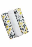 Set 3 scutece, bumbac fluturasi gri si galbeni, 80x70cm