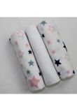 Set 3 scutece, bumbac, stelute colorate roz, 80x70 cm