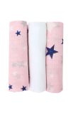 Set 3 scutece, muselina, roz cu stelute bluemarin, 75 x 70 cm