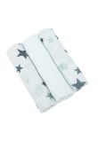 Set 3 scutece, muselina, Stelute mari, gri, 75x70 cm