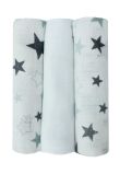 Set 3 scutece, muselina, Stelute mari, gri, 75x70 cm
