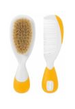 Set perie din par naturala si piaptan, Chicco, portocaliu, +0 luni