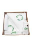 Trusou botez din muselina, 7 piese, frunze de maslin, alb