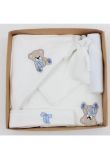 Trusou botez din muselina, 7 piese, Sasha cu ursulet, brodat, alb