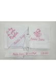 Trusou botez din muselina, alb, 7 piese, brodat, ingeras roz