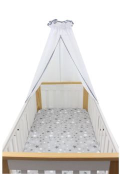 Baldachin voal, cu ciucuri gri, 300x160 cm, alb