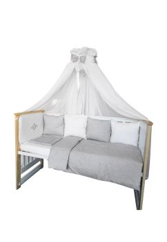 Baldachin voal universal, cu fundite gri cu buline, 560x160cm