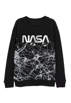 Bluza bumbac, groasa, maneca lunga, Nasa, negru