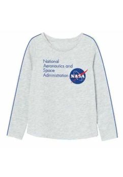 Bluza bumbac, ML, cu imprimeu, Nasa national, gri