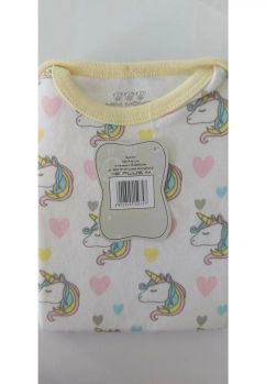 Body maneca scurta, bumbac, Unicorni curcubeu, alb
