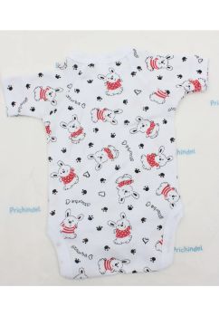 Body maneca scurta, Iepurasul cu tricou rosu, bumbac, alb