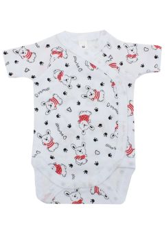 Body maneca scurta, Iepurasul cu tricou rosu, bumbac, alb