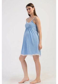 Camasa pentru alaptat, bumbac, Maia cu danteluta, albastru