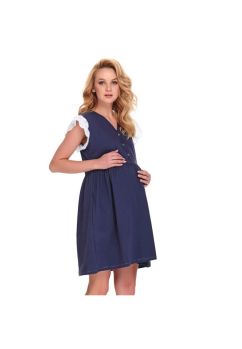 Camasa pentru alaptat, din bumbac organic, bluemarin cu dantela