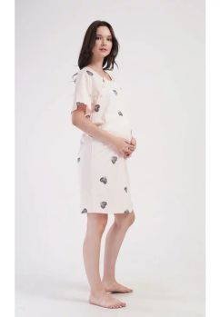 Camasa pentru alaptat, Inimi mari gri, bumbac, roz