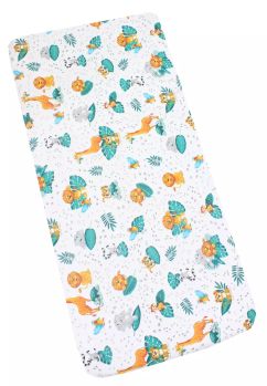 Cearceaf bumbac, animalute in jungla, 120x60 cm, multicolor