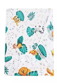 Cearceaf bumbac, animalute in jungla, 120x60 cm, multicolor