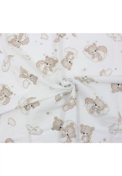 Cearceaf patut, flanel, Ursulet pe norisor crem, 140x70 cm, alb