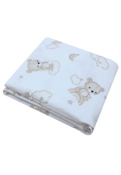 Cearceaf patut, flanel, Ursulet pe norisor crem, 140x70 cm, alb