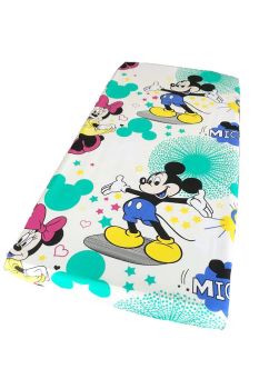 Cearceaf Prichindel, patut 120x60 cm, Minnie si Mickey, crem