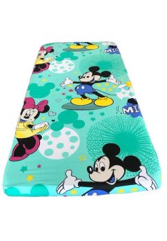 Cearceaf Prichindel, patut 120x60 cm, Minnie si Mickey, turcoaz
