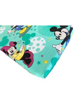 Cearceaf Prichindel, patut 120x60 cm, Minnie si Mickey, turcoaz