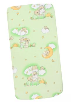 Cearceaf Prichindel, patut 120x60 cm, ursuletul somnoros, verde