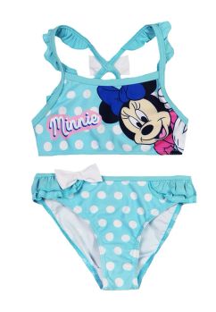 Costum de baie 2 piese, 82% poliester, Minnie Mouse, albastru cu buline