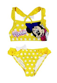 Costum de baie 2 piese, 82% poliester, Minnie Mouse, galben cu buline