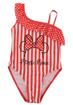 Costum de baie, intreg, Minnie Mouse, rosu cu dungi albe