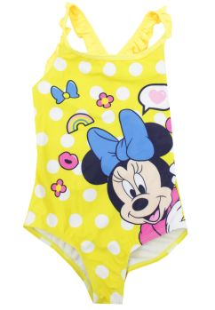 Costum de baie intreg, poliester, Minnie cu curcubeu, galben