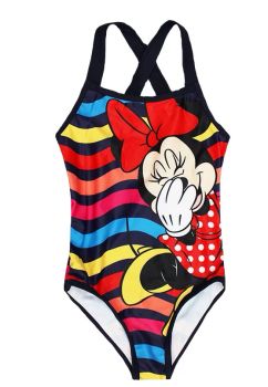 Costum de baie intreg, poliester, Minnie Mouse, bleumarin cu dungi