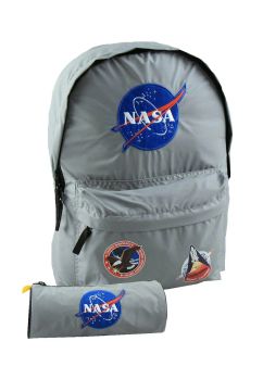 Ghiozdan cu penar cadou, Nasa, gri, 31x16x41 cm