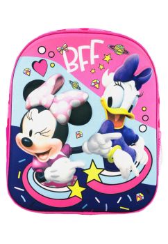 Ghiozdan poliester, 3D, Minnie and Daisy, BFF, roz, 32x11x28 cm