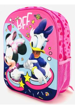Ghiozdan poliester, 3D, Minnie and Daisy, BFF, roz, 32x11x28 cm