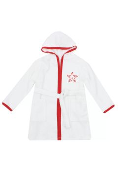 Halat de baie din bumbac, Little star, alb cu rosu
