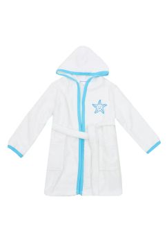 Halat de baie din bumbac, Little star, alb cu turcoaz
